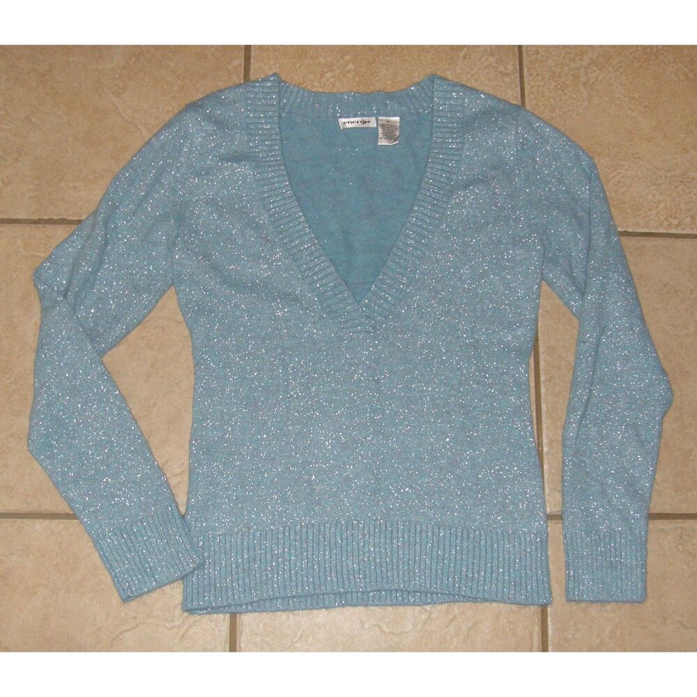 Sparkly Blue Sz Jr XL Casual or Dress Soft Stretchy Lightweight Sweater ENERGIE